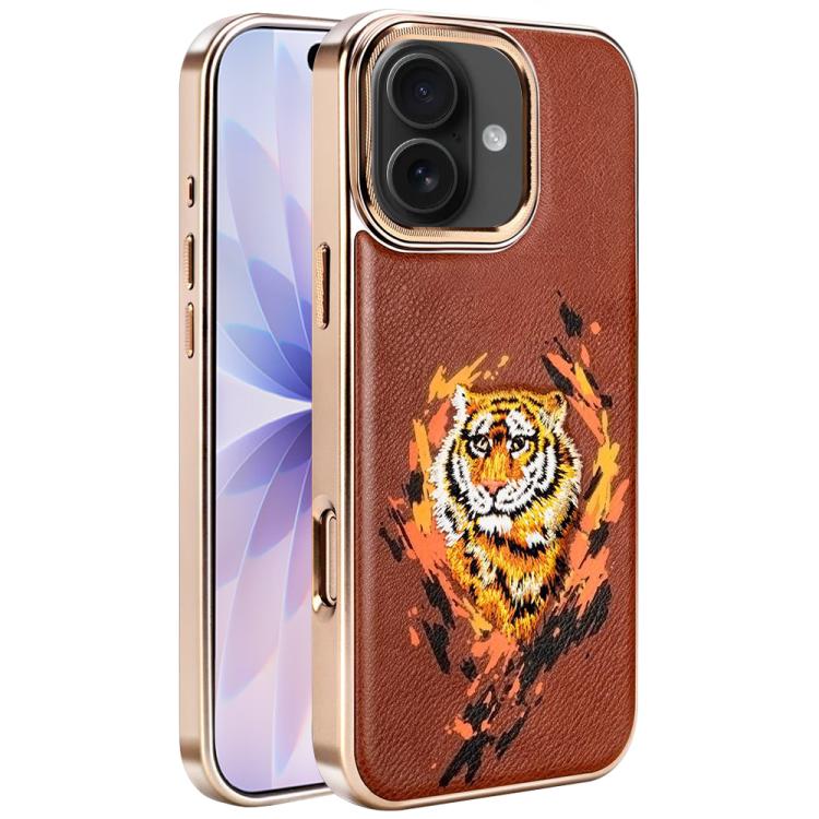 For iPhone 17 Embroidered Graffiti Vegan Leather Shield Electroplated Magnetic Phone Case(Red)