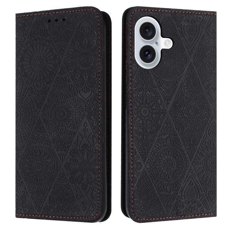 For iPhone 17 Ethnic Embossed Adsorption Leather Phone Case(Black)