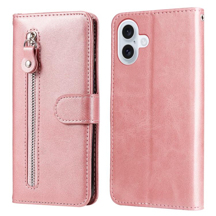 For iPhone 17 Fashion Calf Texture Zipper Leather Phone Case(Rose Gold)