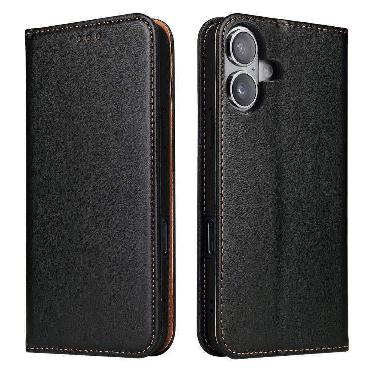 For iPhone 17 Fierre Shann PU Genuine Leather Texture Phone Case(Black)