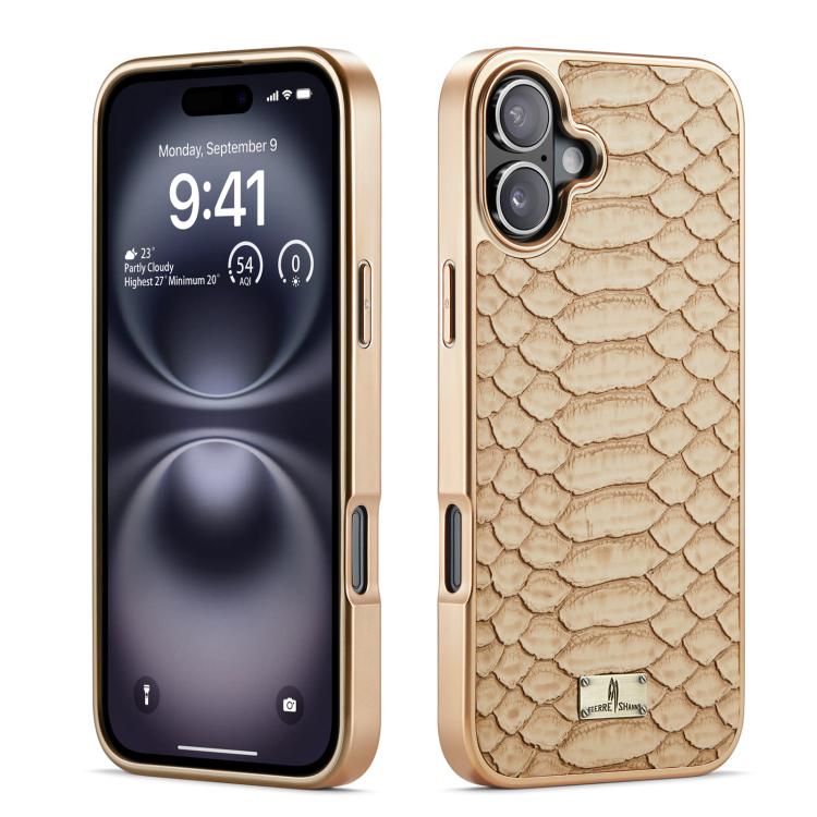 For iPhone 17 Fierre Shann Python Texture Electroplating PU Phone Case(White)