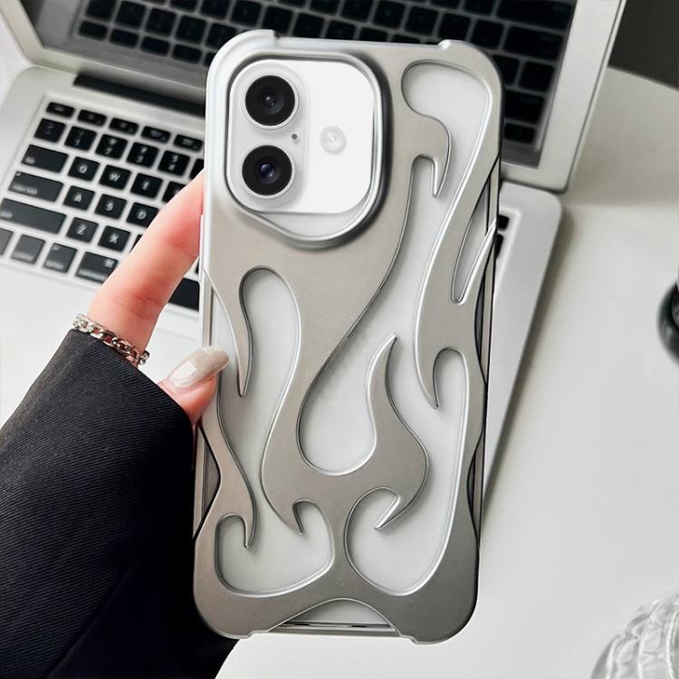 For iPhone 17 Flame Hollow Cooling Spray Coated Frosted TPU Phone Case(Silver)