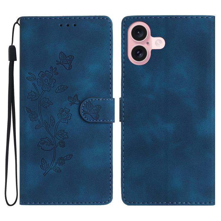 For iPhone 17 Flower Butterfly Embossing Pattern Leather Phone Case(Blue)
