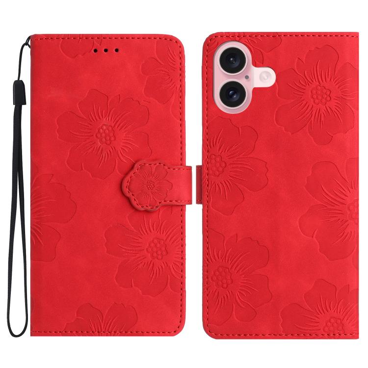 For iPhone 17 Flower Embossing Pattern Leather Phone Case(Red)