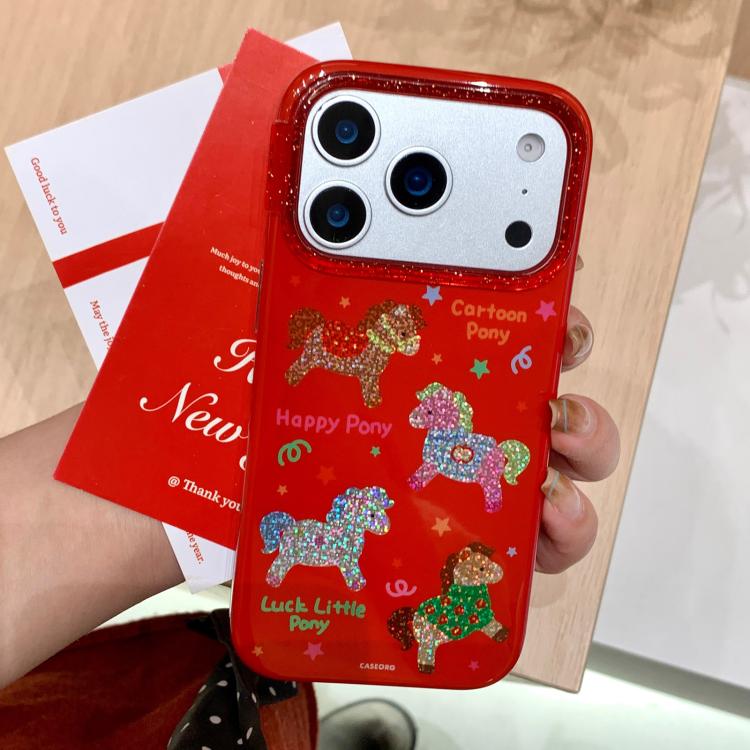 For iPhone 17 Fun Pony Pattern Lunar New Year Phone Case(Red)