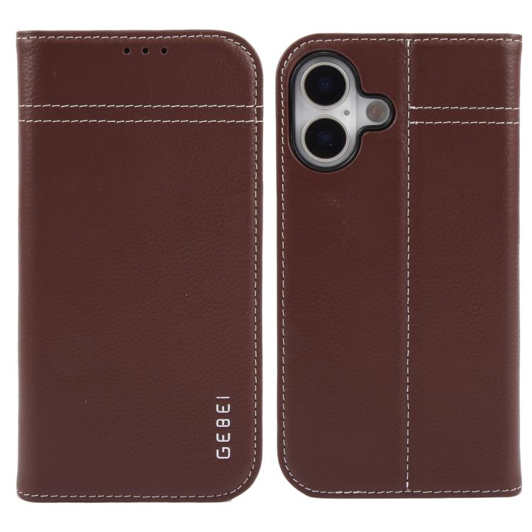 For iPhone 17 GEBEI Top-grain Horizontal Flip Leather Phone Case(Brown)