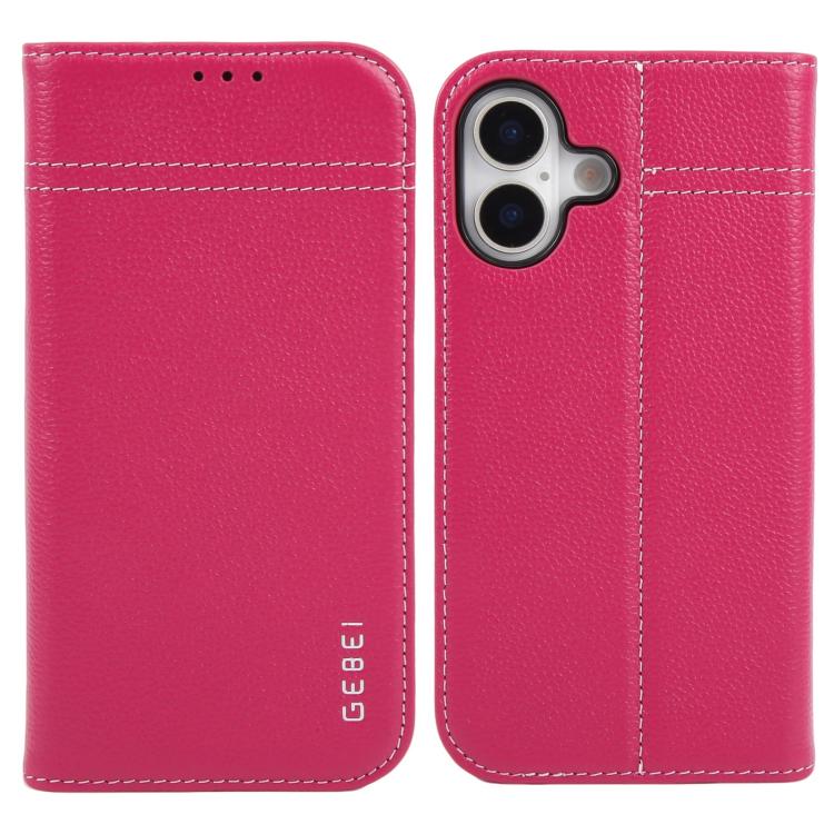 For iPhone 17 GEBEI Top-grain Horizontal Flip Leather Phone Case(Rose Red)