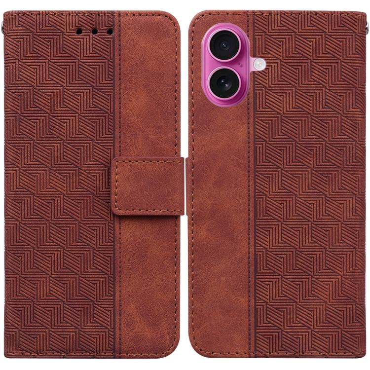 For iPhone 17 Geometric Embossed Leather Phone Case(Brown)
