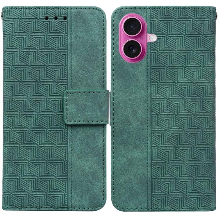 For iPhone 17 Geometric Embossed Leather Phone Case(Green)