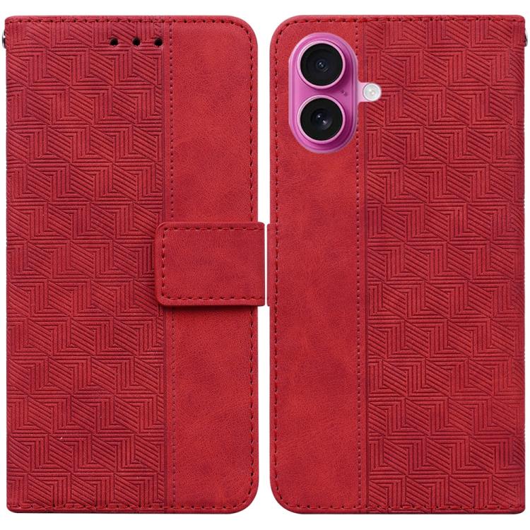 For iPhone 17 Geometric Embossed Leather Phone Case(Red)