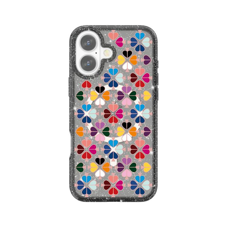 For iPhone 17 Glittering Crystal Red Heart Pattern Magnetic Phone Case(Black)