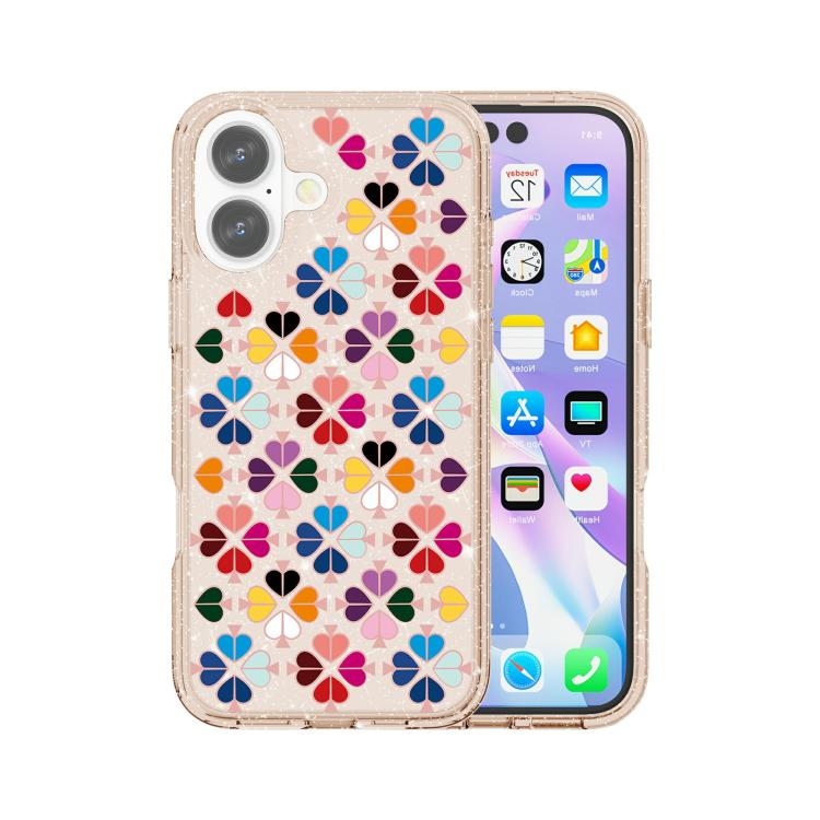 For iPhone 17 Glittering Crystal Red Heart Pattern Phone Case(Gold)