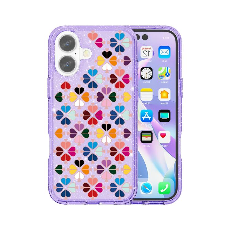 For iPhone 17 Glittering Crystal Red Heart Pattern Phone Case(Purple)