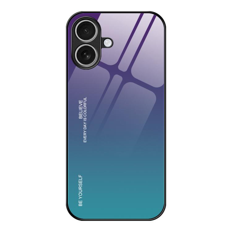For iPhone 17 Gradient Color Glass Phone Case(Aurora Blue)
