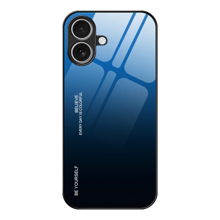 For iPhone 17 Gradient Color Glass Phone Case(Blue Black)
