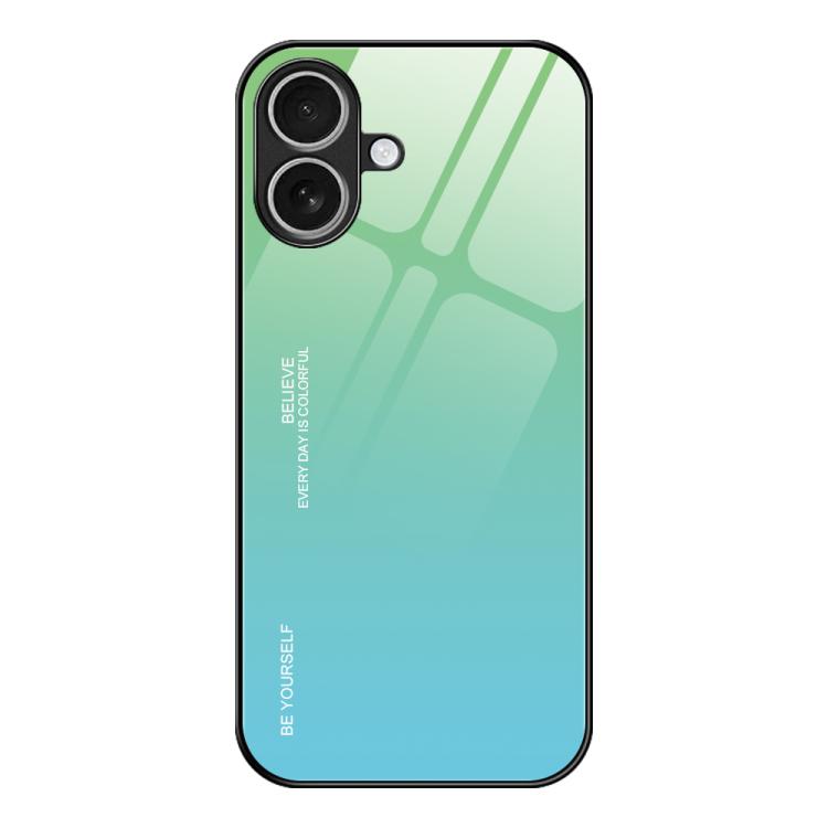 For iPhone 17 Gradient Color Glass Phone Case(Green Cyan)