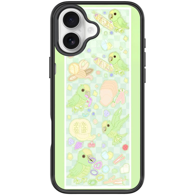 For iPhone 17 Green Parrot Pattern Magnetic Phone Case(Black)