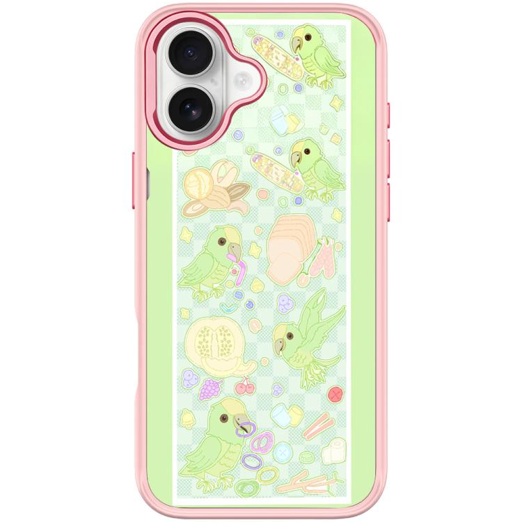 For iPhone 17 Green Parrot Pattern Magnetic Phone Case(Pink)