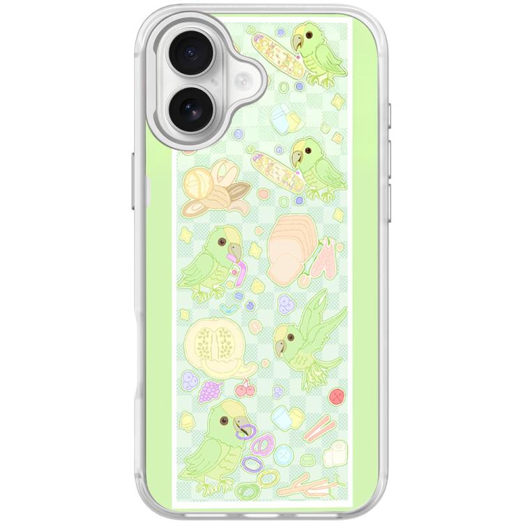 For iPhone 17 Green Parrot Pattern Magnetic Phone Case(Transparent White)