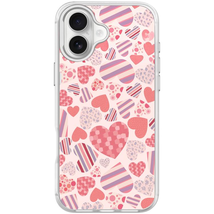 For iPhone 17 Heart Collection Pattern Magnetic Phone Case(Transparent White)