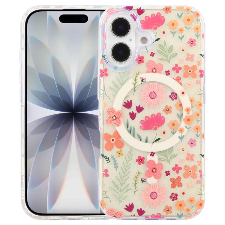 For iPhone 17 IMD Blue Light Jungle Series Magnetic Phone Case(Flower)