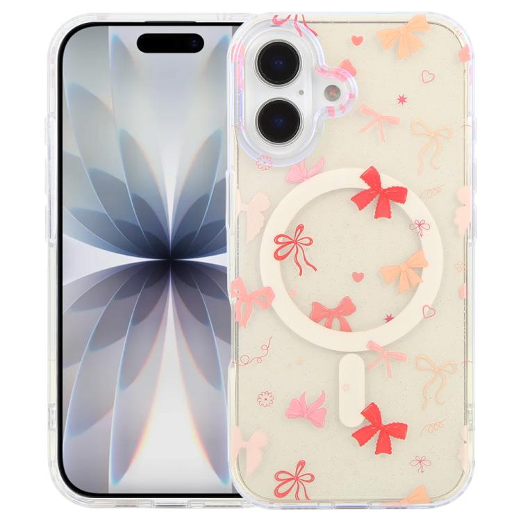 For iPhone 17 IMD Blue Light Jungle Series Magnetic Phone Case(Pink Knot)
