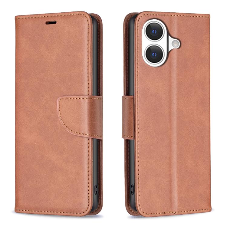 For iPhone 17 Lambskin Texture Pure Color Flip Leather Phone Case(Brown)