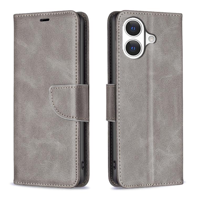 For iPhone 17 Lambskin Texture Pure Color Flip Leather Phone Case(Grey)