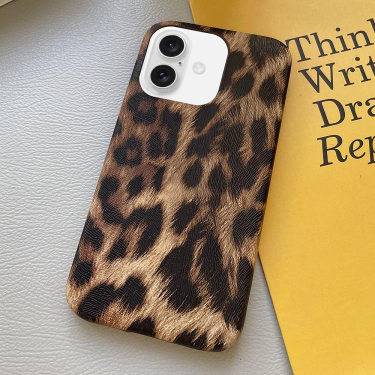For iPhone 17 Leopard Print Leather-Textured PU Phone Case(Brown)
