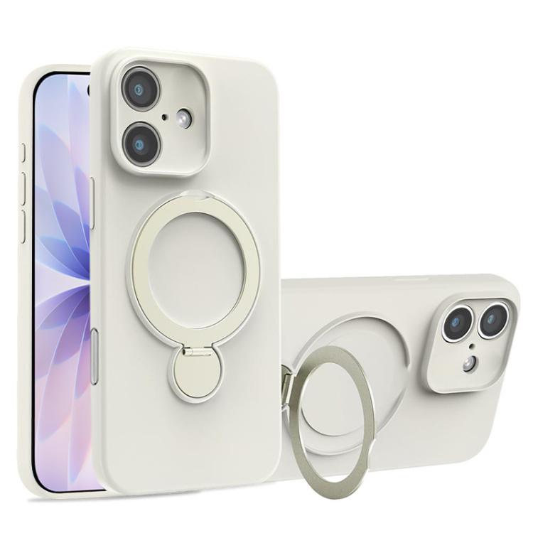 For iPhone 17 Liquid Silicone MagSafe Holder Phone Case(White)