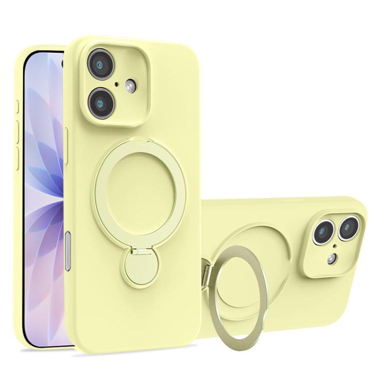 For iPhone 17 Liquid Silicone MagSafe Holder Phone Case(Yellow)