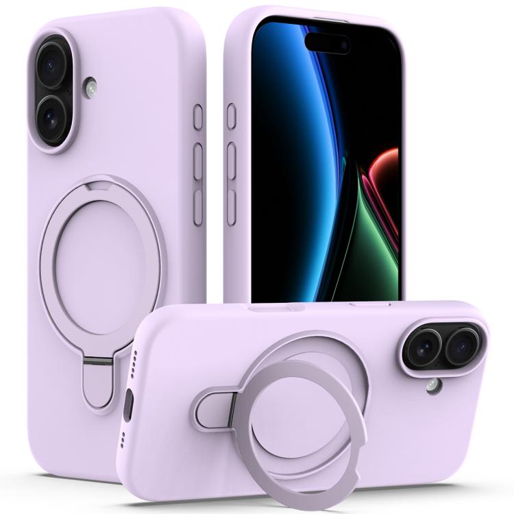 For iPhone 17 Liquid Silicone MagSafe Magnetic Phone Case with Ring Holder(Lilac Purple)