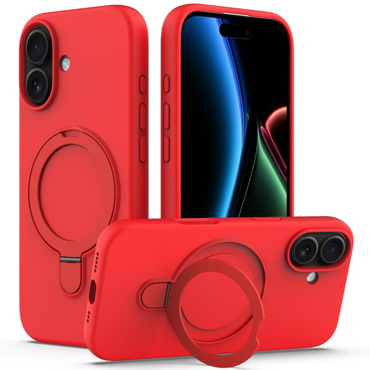 For iPhone 17 Liquid Silicone MagSafe Magnetic Phone Case with Ring Holder(Red)