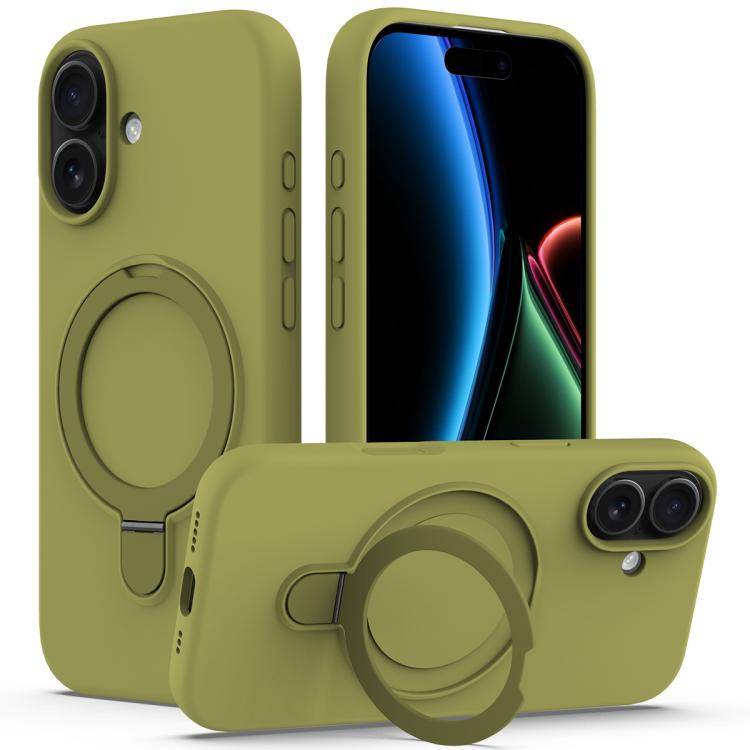 For iPhone 17 Liquid Silicone MagSafe Magnetic Phone Case with Ring Holder(Willow Green)