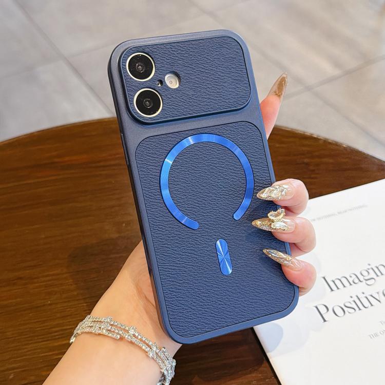 For iPhone 17 Litchi Texture Vegan Leather Magnetic Phone Case(Blue)