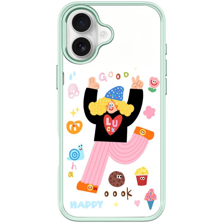 For iPhone 17 Little Girl and Good Text Pattern Magnetic Phone Case(Light Green)
