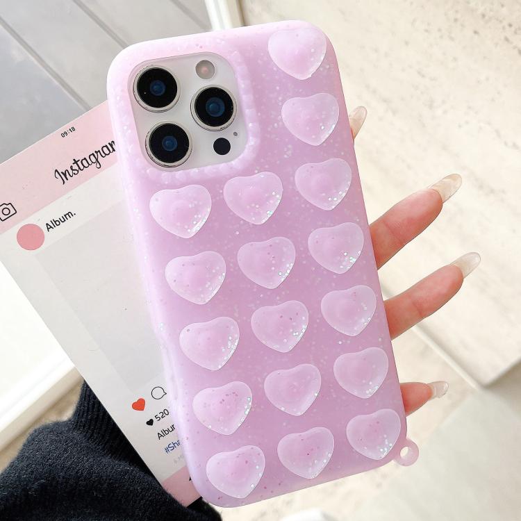 For iPhone 17 Love Heart Suction Cup Translucent Glitter Phone Case(Purple)