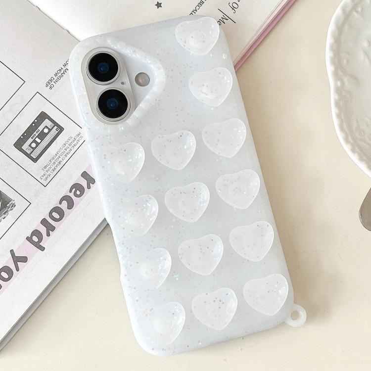 For iPhone 17 Love Heart Suction Cup Translucent Glitter Phone Case(White)
