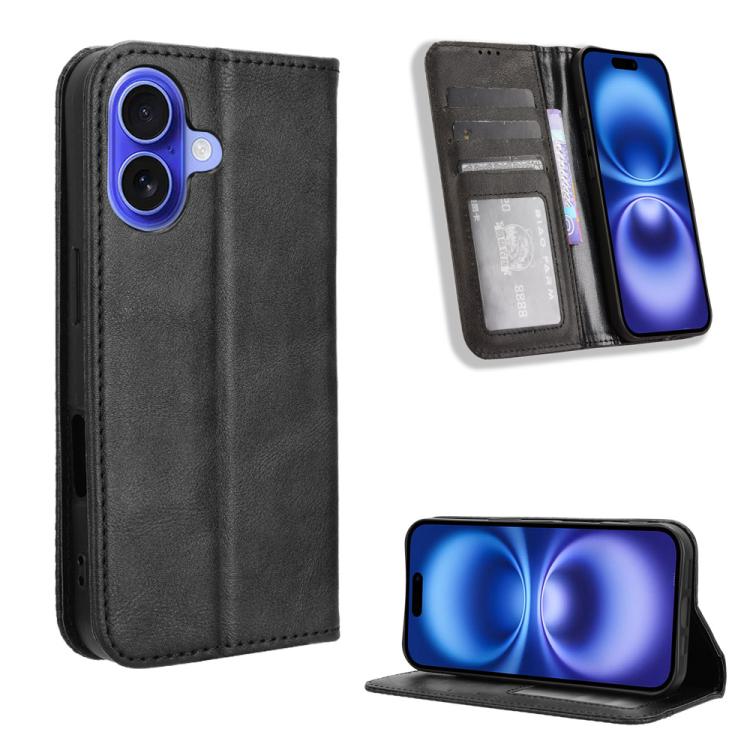 For iPhone 17 Magnetic Buckle Retro Texture Leather Phone Case(Black)
