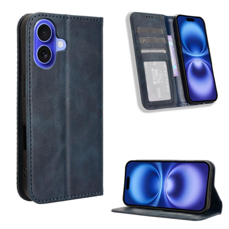For iPhone 17 Magnetic Buckle Retro Texture Leather Phone Case(Blue)
