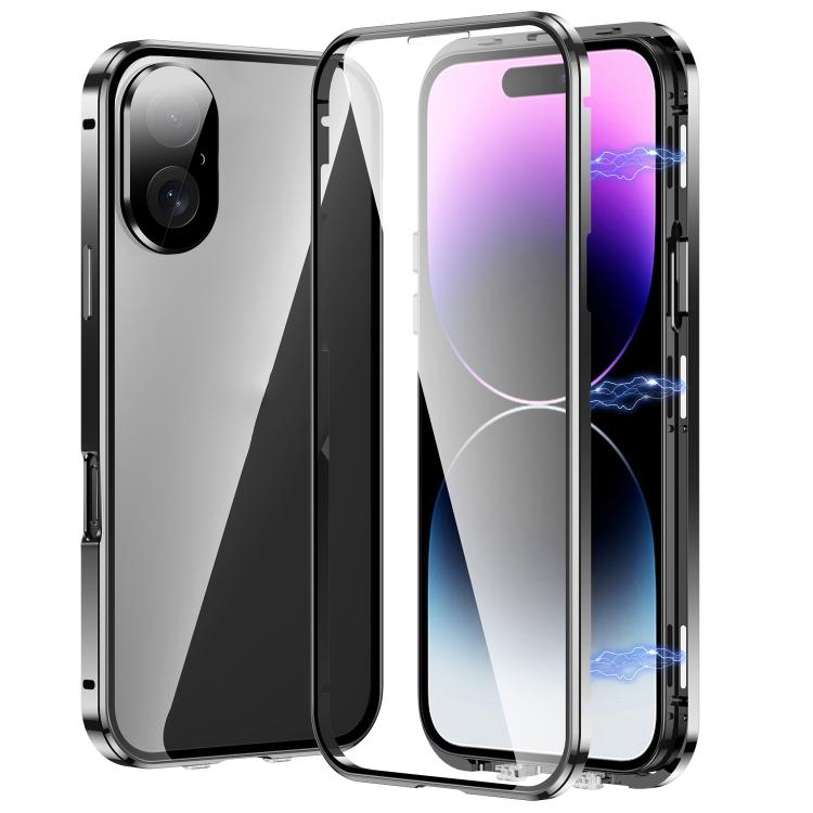 For iPhone 17 Magnetic Double-buckle HD Tempered Glass Phone Case(Black)