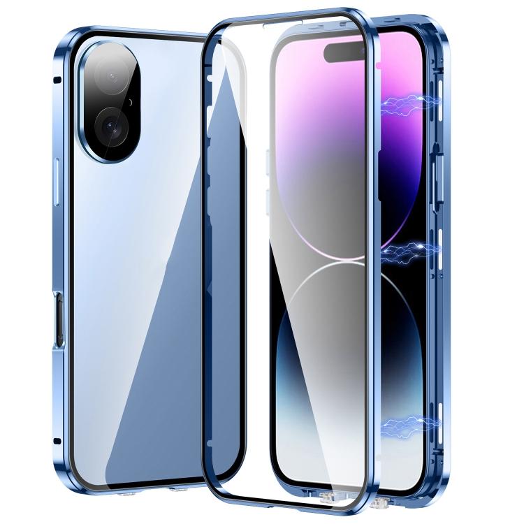 For iPhone 17 Magnetic Double-buckle HD Tempered Glass Phone Case(Blue)