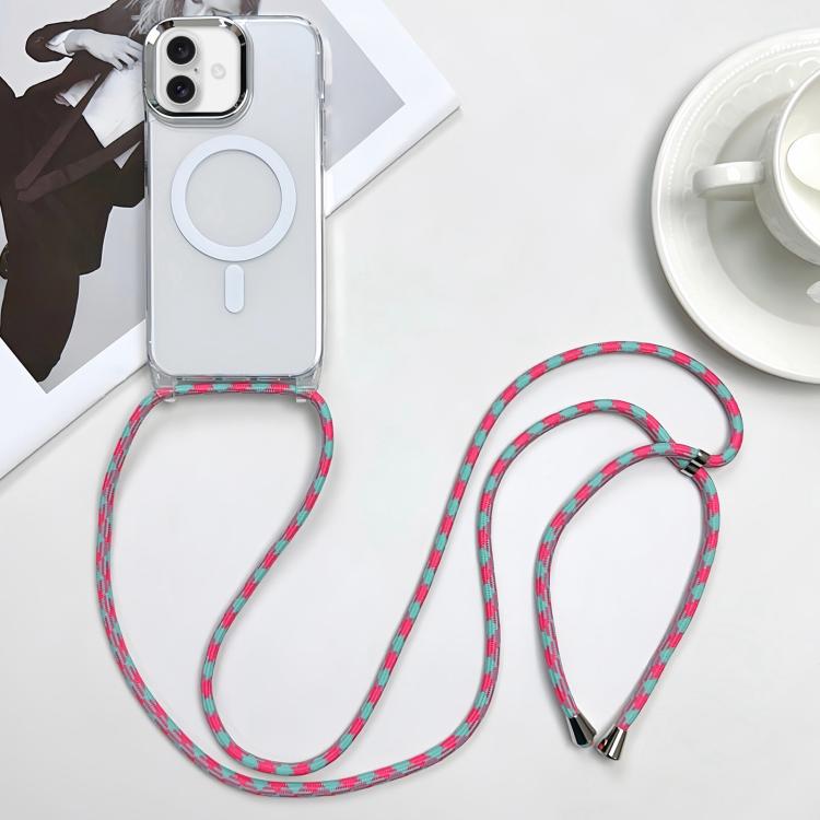 For iPhone 17 MagSafe Magnetic PC + TPU Phone Case with Lanyard(Blueberry Houndstooth)