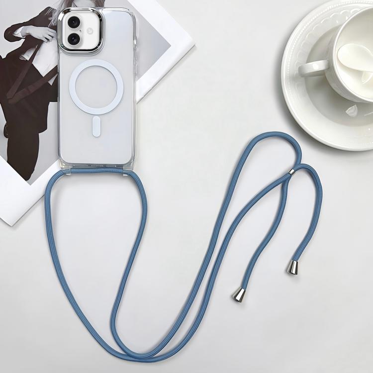 For iPhone 17 MagSafe Magnetic PC + TPU Phone Case with Lanyard(Grey Blue)