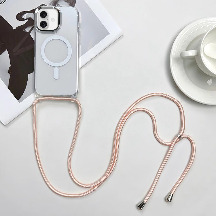 For iPhone 17 MagSafe Magnetic PC + TPU Phone Case with Lanyard(Pink Gold)