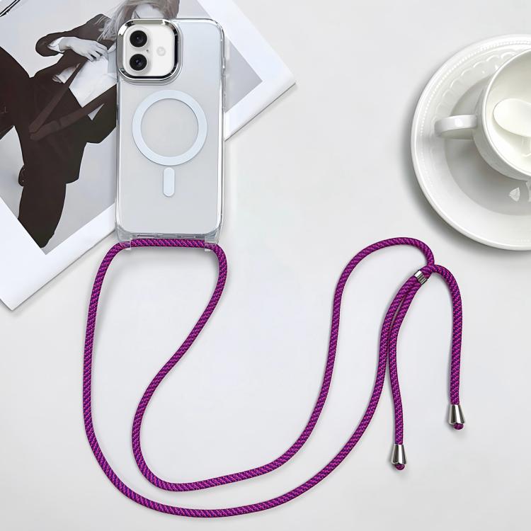 For iPhone 17 MagSafe Magnetic PC + TPU Phone Case with Lanyard(Rose Purple)