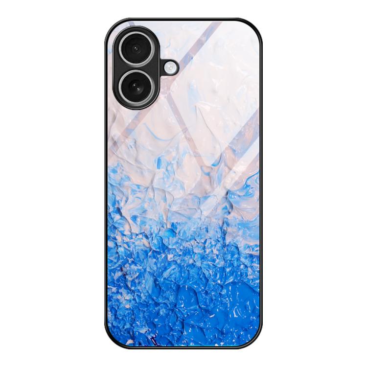 For iPhone 17 Marble Pattern Glass Protective Phone Case(Ocean Waves)