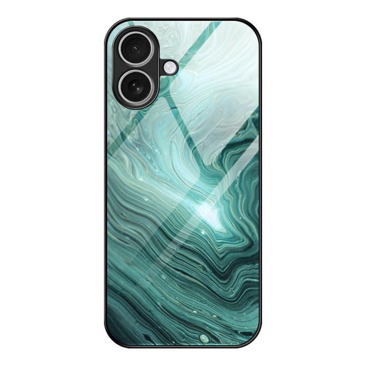 For iPhone 17 Marble Pattern Glass Protective Phone Case(Water Waves)
