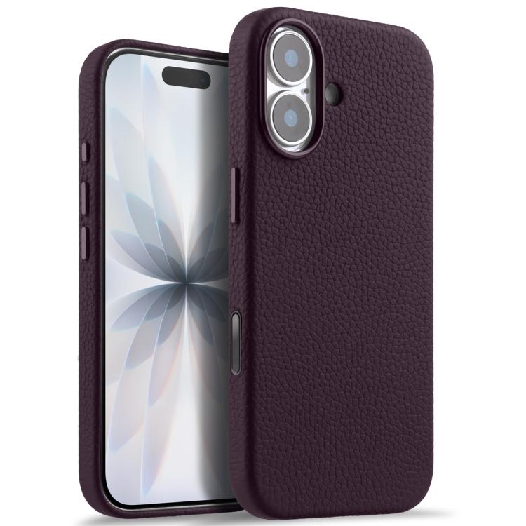 For iPhone 17 melkco Litchi Texture Magnetic Full Coverage Genuine Leather Phone Case with AI Button(Purple)