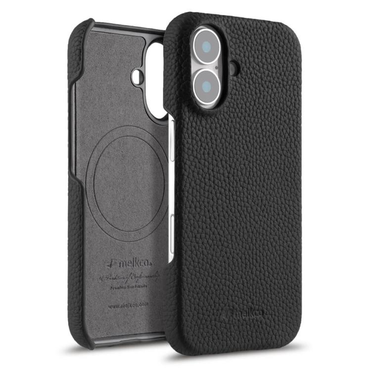 For iPhone 17 melkco Litchi Texture Magnetic Half Coverage Genuine Leather Phone Case(Black)